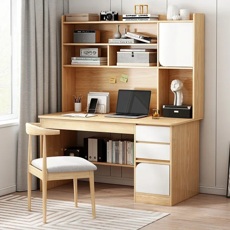 Single Computer Desk Simple-Desk-Bookshelf-All-in-one-Computer-Desk-Storage-Space-Student ...