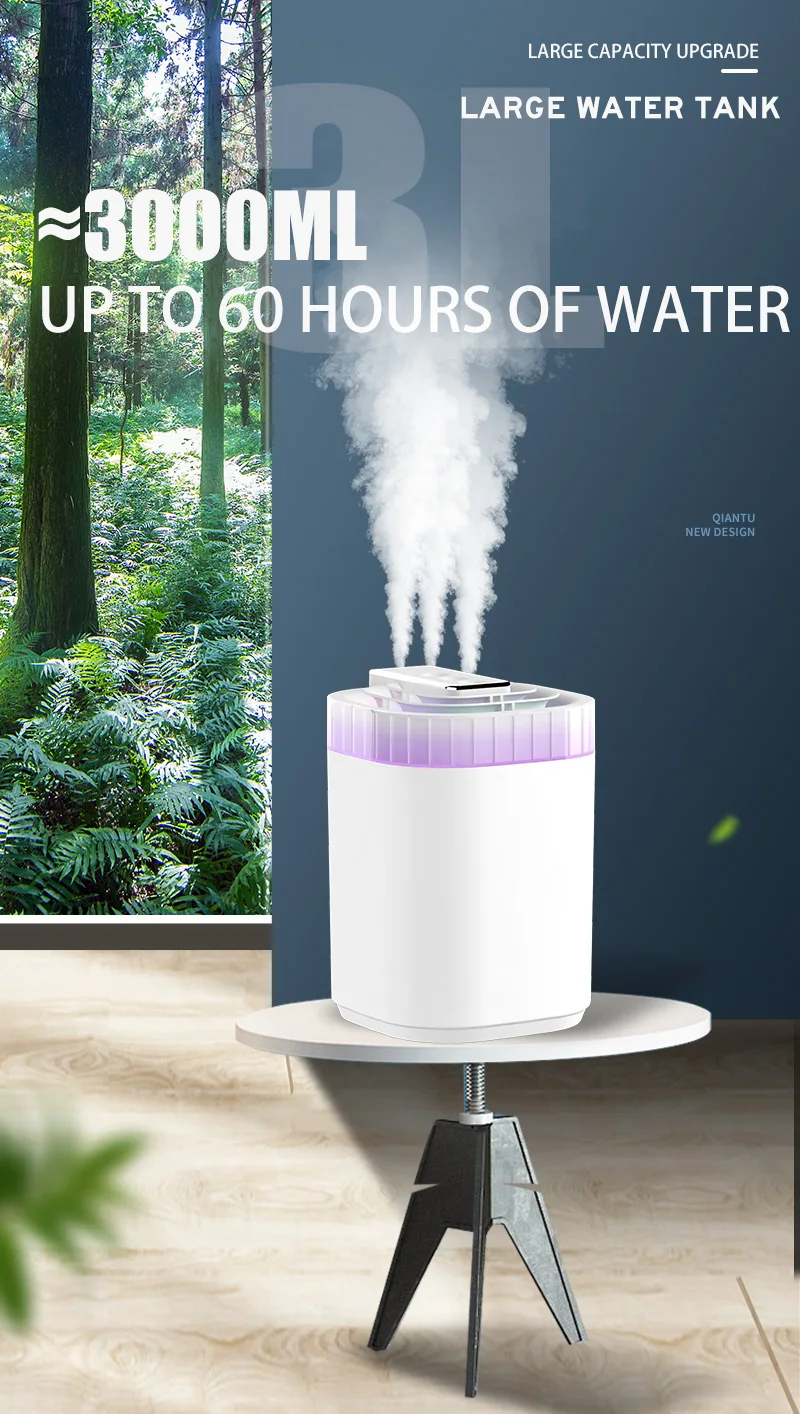 3L Ultrasonic Air Humidifier Cool Mist Humidifier With Night Light And Three Nozzles Quiet USB Aromatic Humidifier For Home_voghion.com