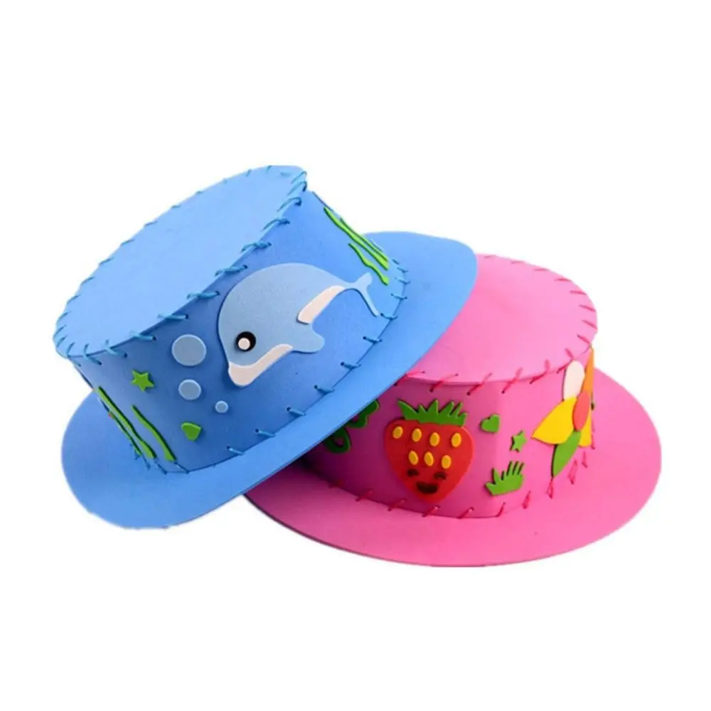 

Weaving Kids DIY Hat Toy Cartoon 3D Animal Handmade Sewing Eva Hat Toys Art Crafts Kindergarten
