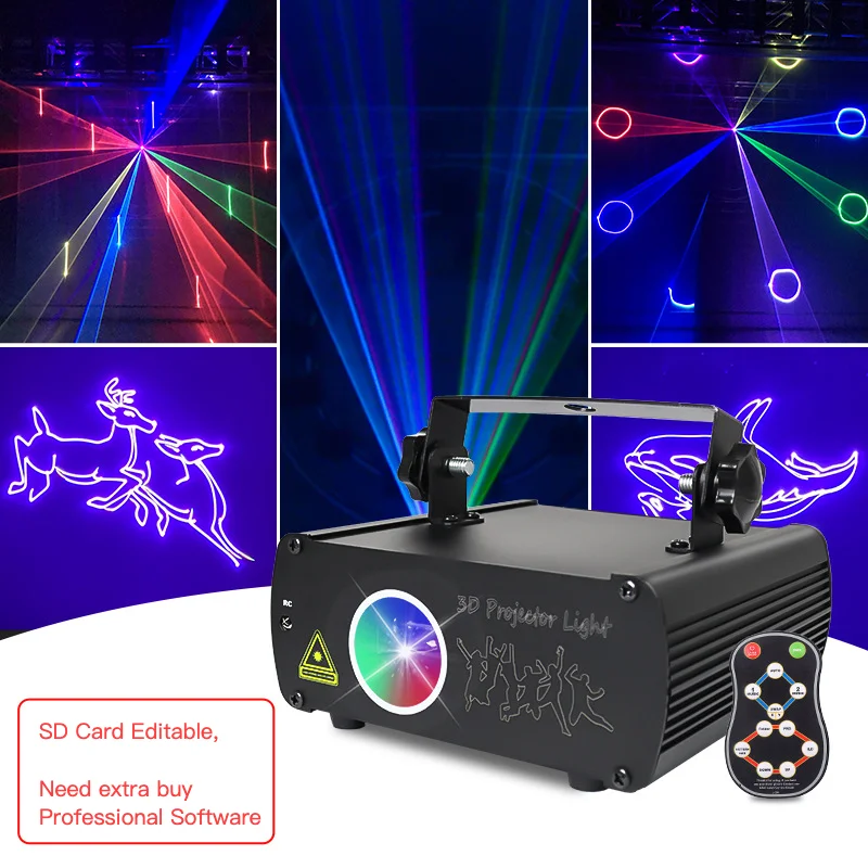 

3D Animation Laser Projector RGB Stage Lighting Show DMX Remote Control DJ Party Wedding Disco Lazer Light With SD Card Editable