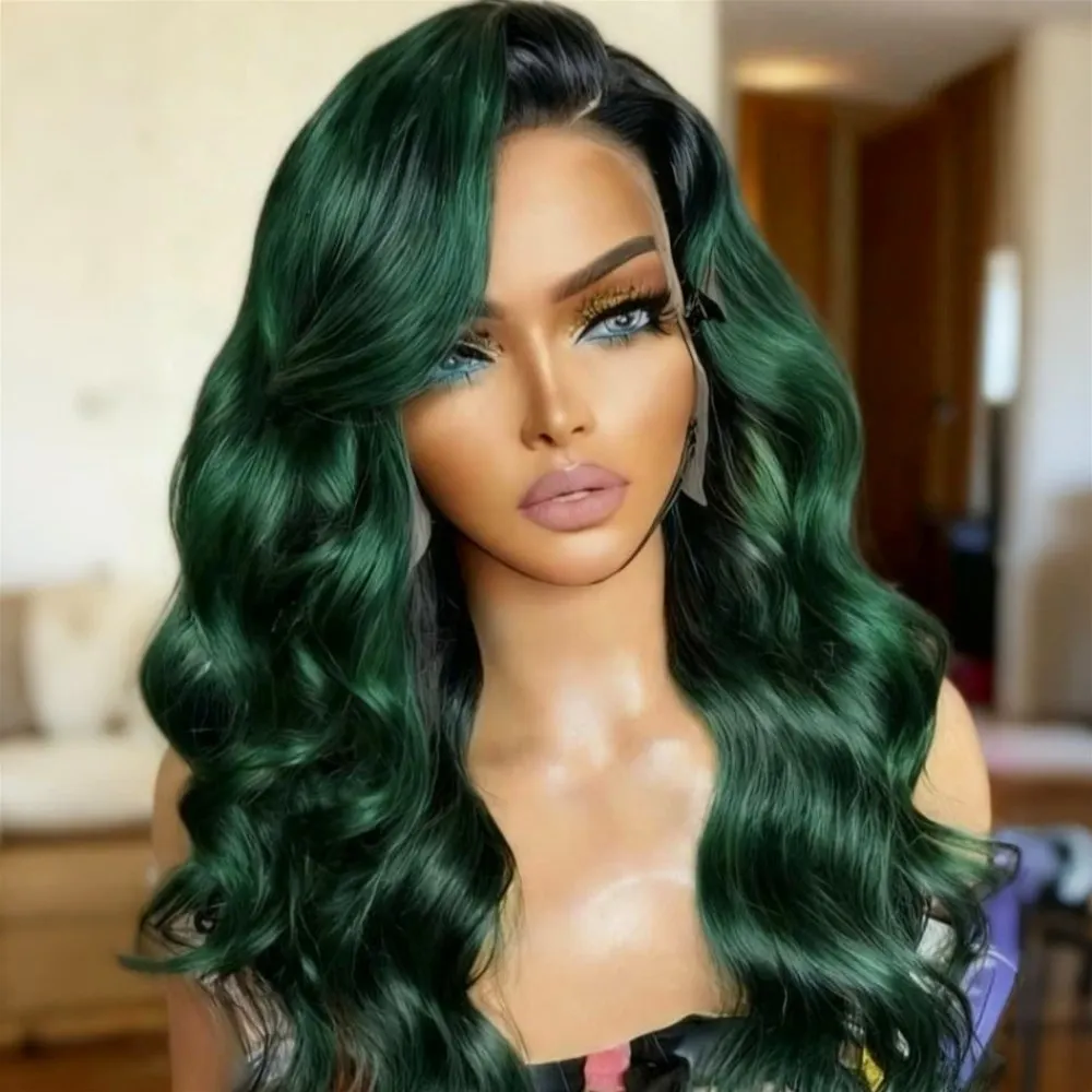 Ombre Green Body Wave Lace Front Wigs 13x4 HD Transparent Lace Front Wigs Human Hair with Baby Hair 250 Density Lace Front Wigs 4