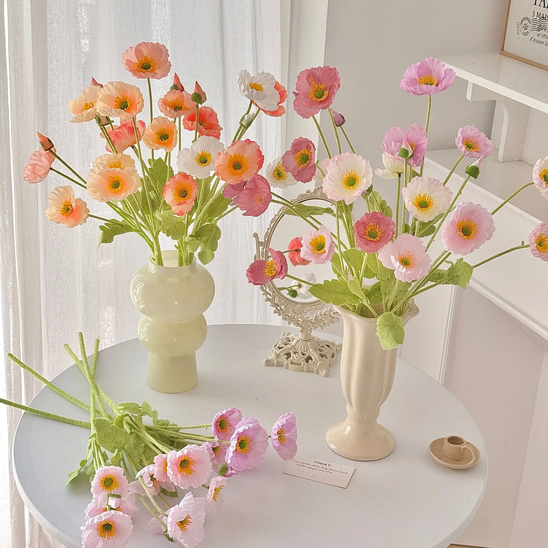 4-Köpfiger Künstlicher Mohnblumenstrauß aus Seide für Heimdekoration, Brautjungfern, Garten, Party, Hochzeit, DIY, Fotografie und Blumendekoration
