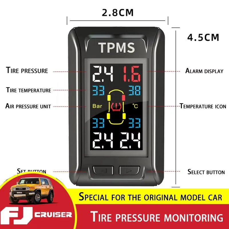 Per Toyota FJ Cruiser Sistemi di monitoraggio della pressione dei pneumatici Rilevamento intelligente della temperatura dei pneumatici Accessori per il monitoraggio della pressione dei pneumatici - immagine 5