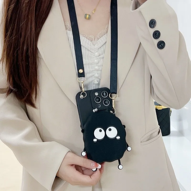 Adorable Cartoon Wallet Crossbody Phone Case with Card Holder and Lanyard Strap