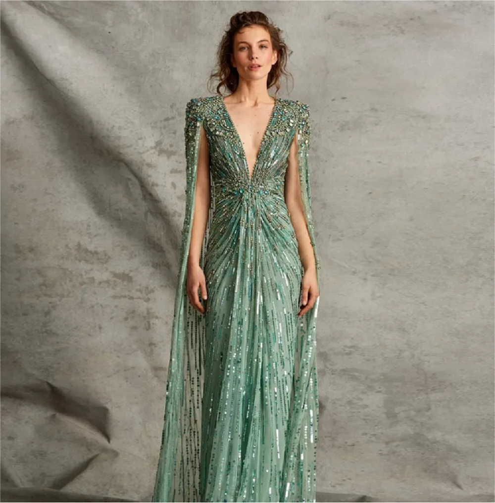 

Роскошные вечерние платья 2023 зеленая вечерняя юбка с накидкой розовое золото элегантное женское официальное платье из искусственной кожи для свадьбы