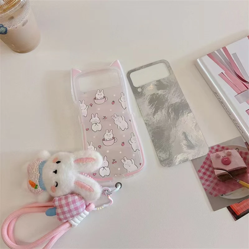 Coque de protection arrière en peluche avec cordon pour Samsung Galaxy Z Flip 3, 4, 5 et 6_voghion.com