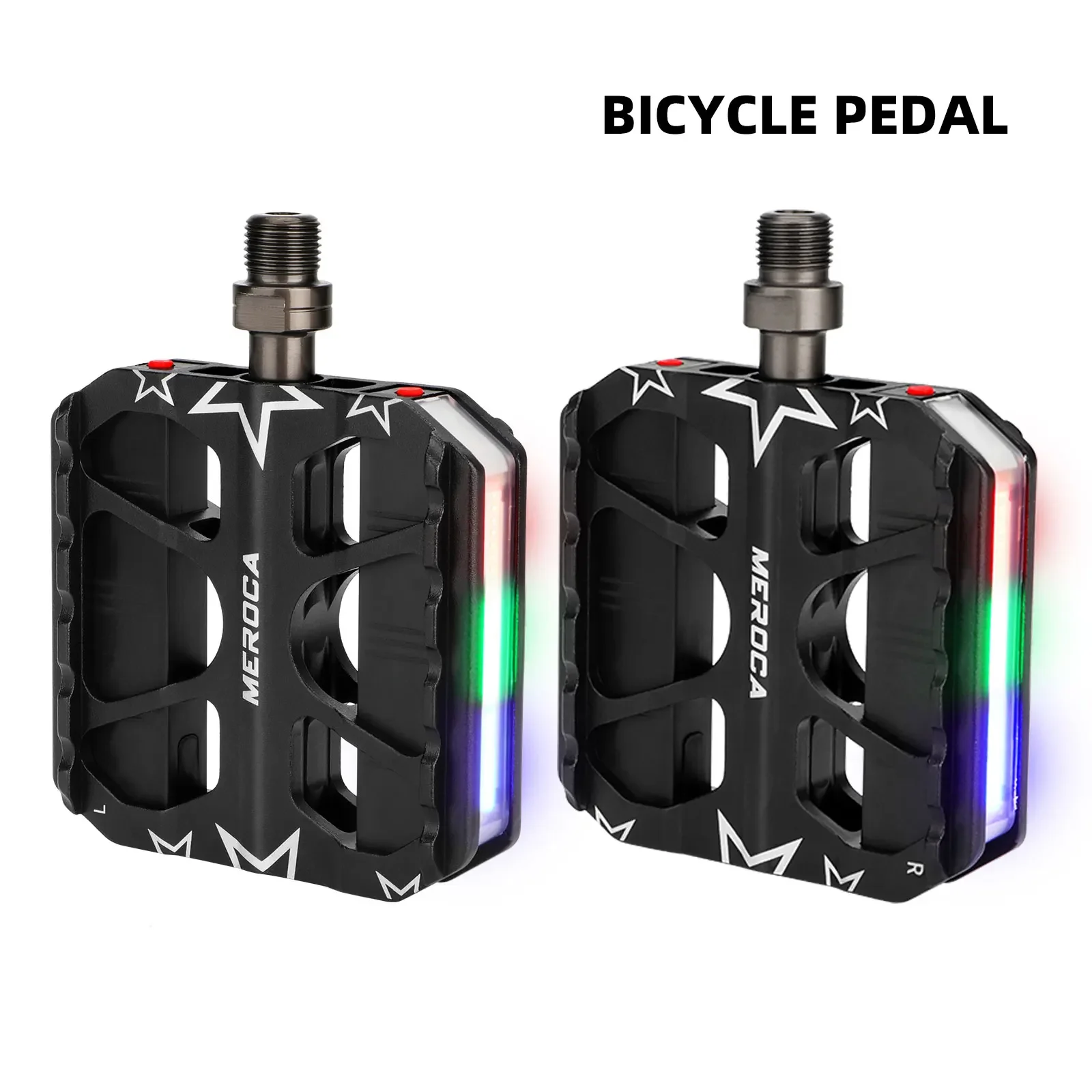 

MEROCA Bicycle Pedals With Colored Light Pedals Mountain Road Bike With Light Warning Aluminum Alloy MTB Pedal