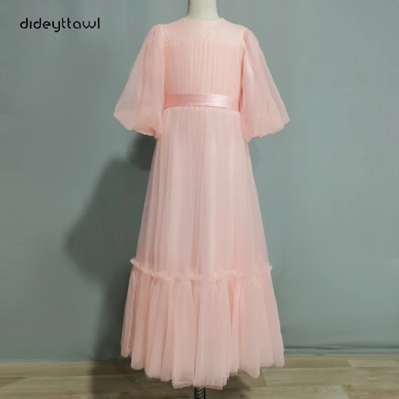 Dideyttawl Tulle Short Puff Sleeves Flower Girl Dress Ruffles Pleated Floor Length Sashes Junior Concert Gown Flower Girl Dresses