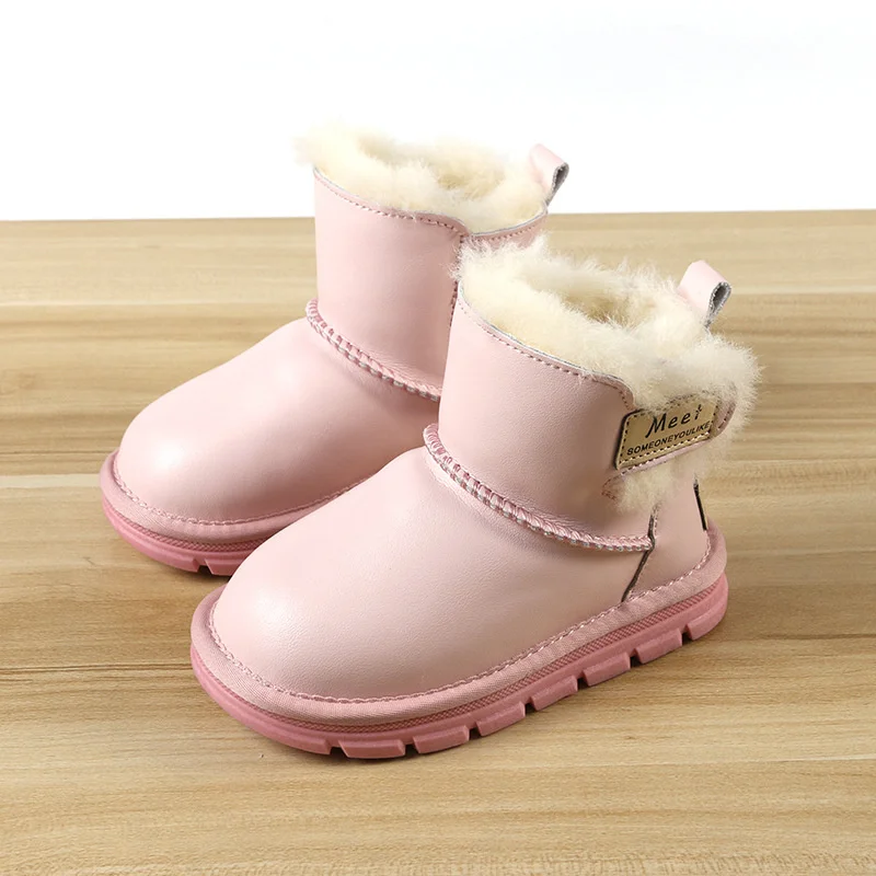 Winter New Bright Leather Snow Boots Thickened Sheepskin Fur One Children's Shoes_voghion.com
