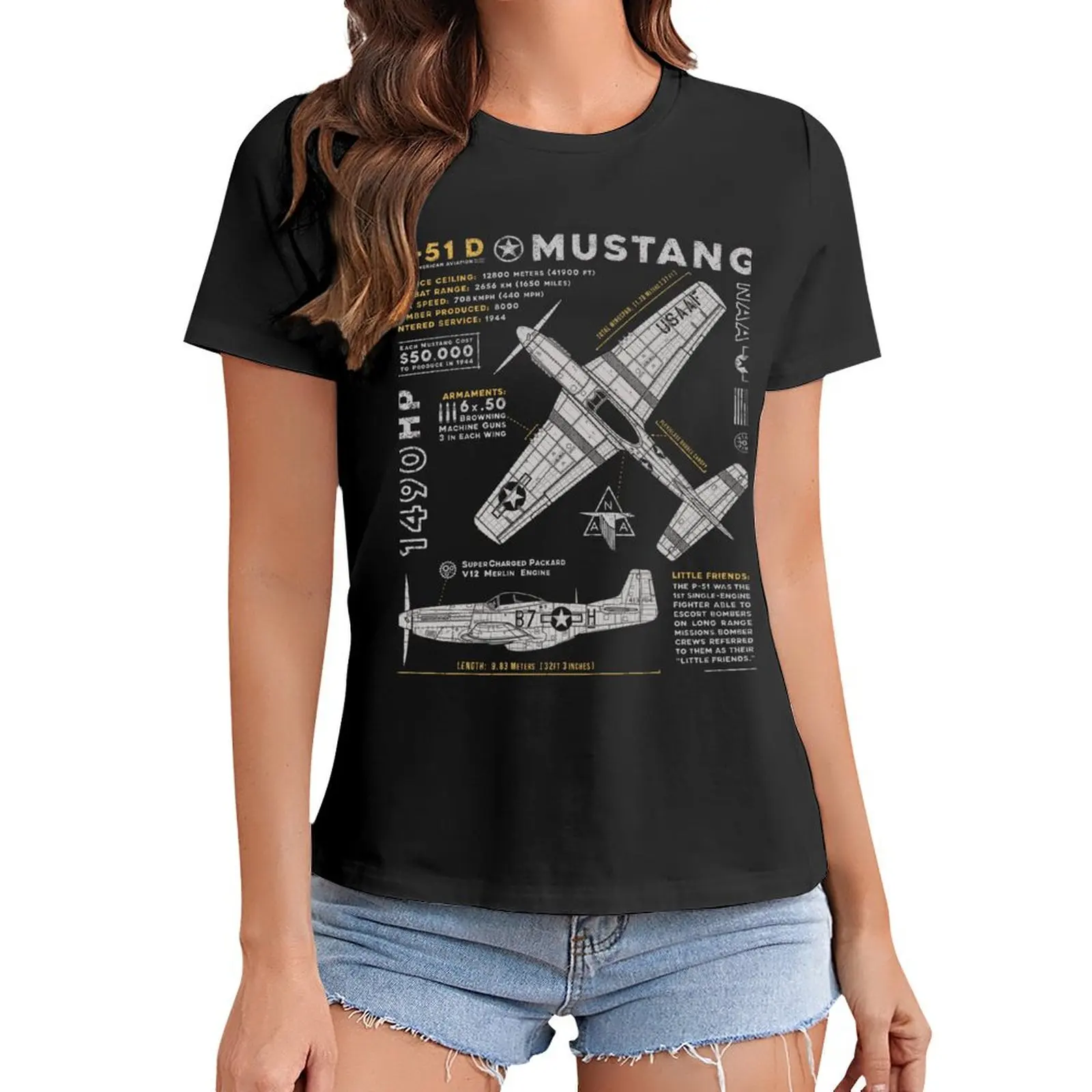 

P-51 Mustang T-Shirt animal prinfor kawaii clothes t shirts for Womens