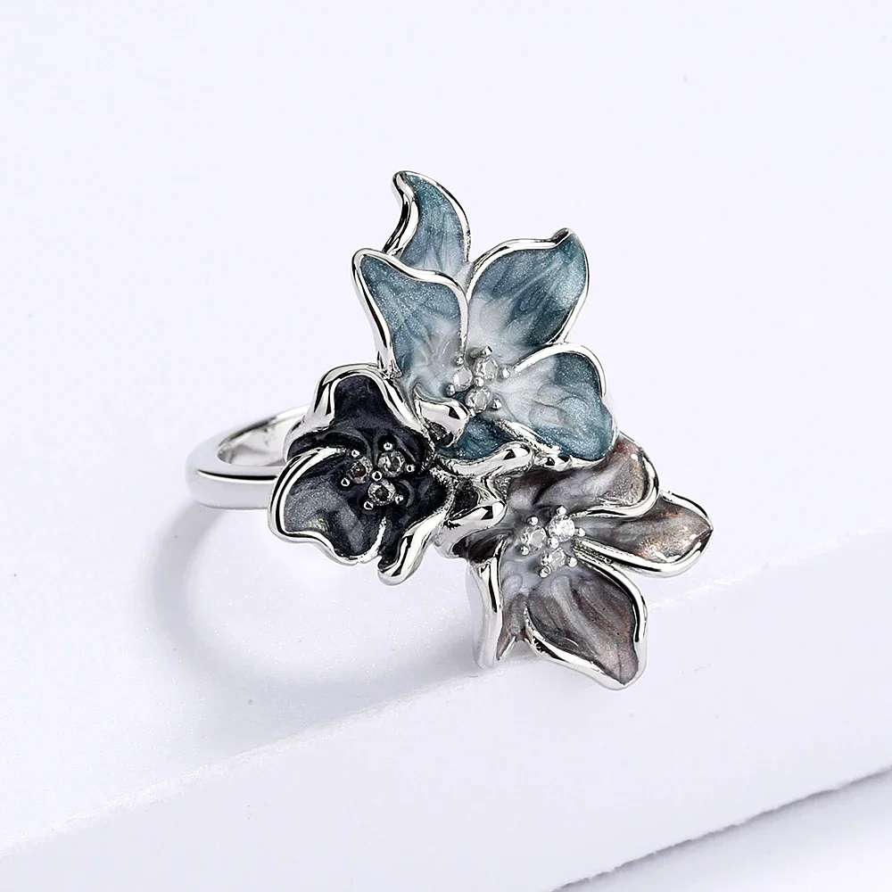 925 Silver Women's Ring Simple Flower Ring Light Color Epoxy Jewelry Handmade Enamel Women's Wedding Jewelry silver rings,silver ring,wedding rings