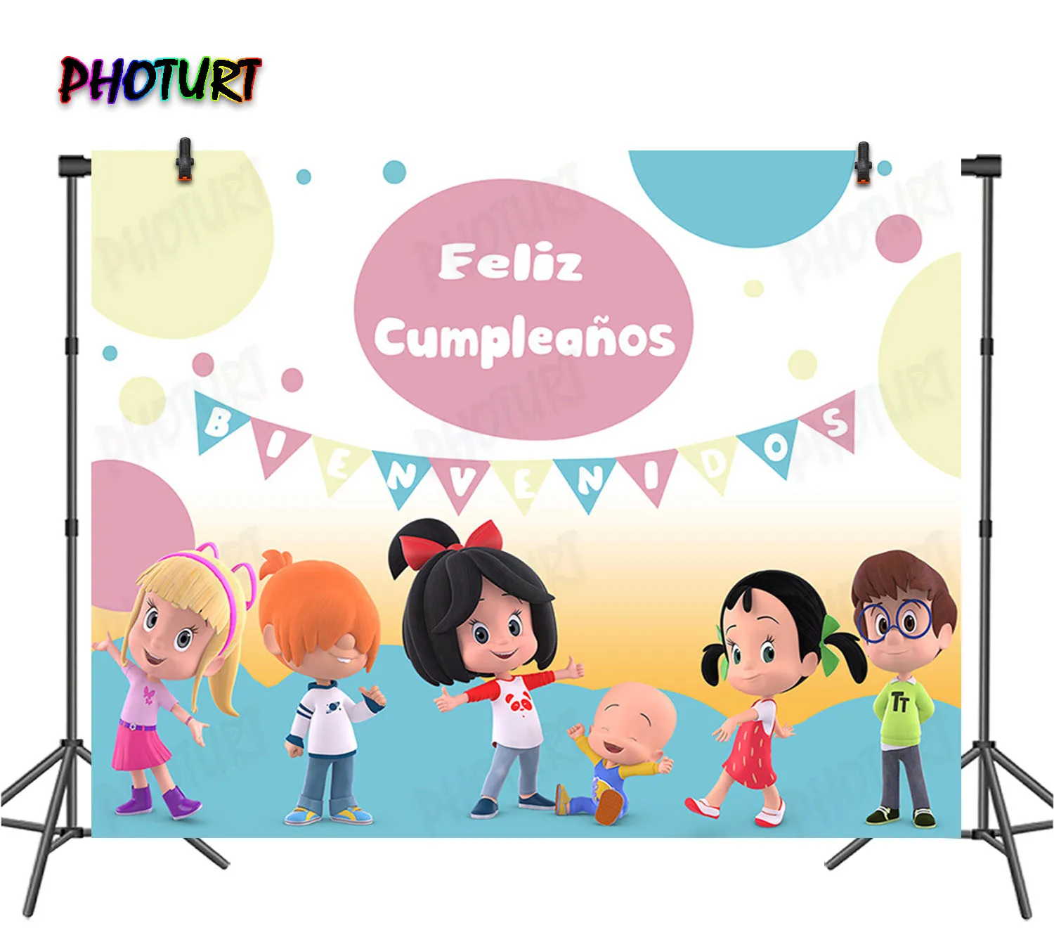 Photurt Cleo E Cuquin Birthday Party Sfondo Cartoon Photography Background Blue Vinyl Photo Banner Per Decorare Oggetti Di Scena