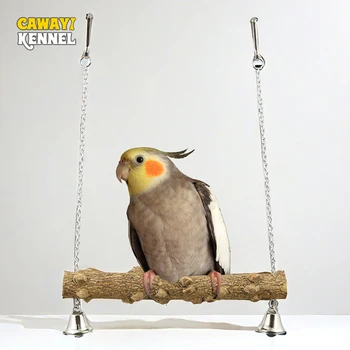 Wood Parrot Stand Pole Swing Toy with Bell for Bird Tiger Skin Claw Grinding Beak Grinding Stand Pole Bird Cage Accessories