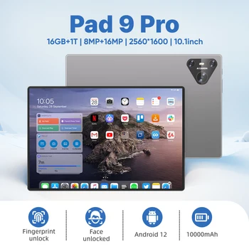 Tablet Pad originale 9 Pro 10.1 pollici Android 12.0 10000mAh 16GB + 1TB Versione globale Snapdragon 870 Dual SIM WIFI 1