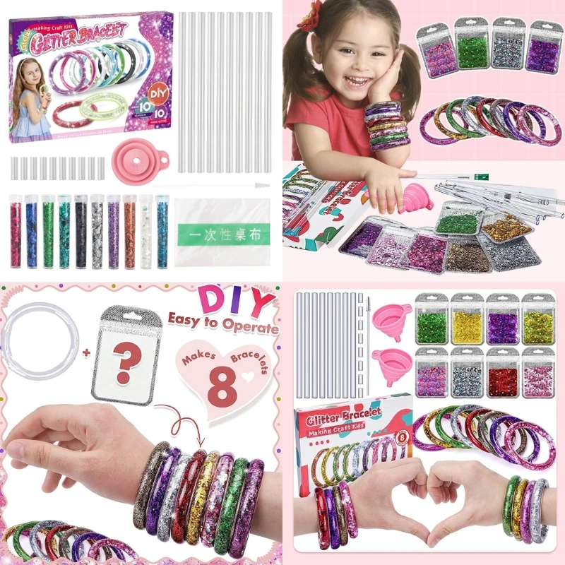 Glittering Bracelet Kits Craft Set Children Creative Friendship Bracelet Jewelry DropShipping 2pcs set couple minimalist heart lovers matching friendship bracelet rope braided magnetic distance bracelet kit lover jewelry