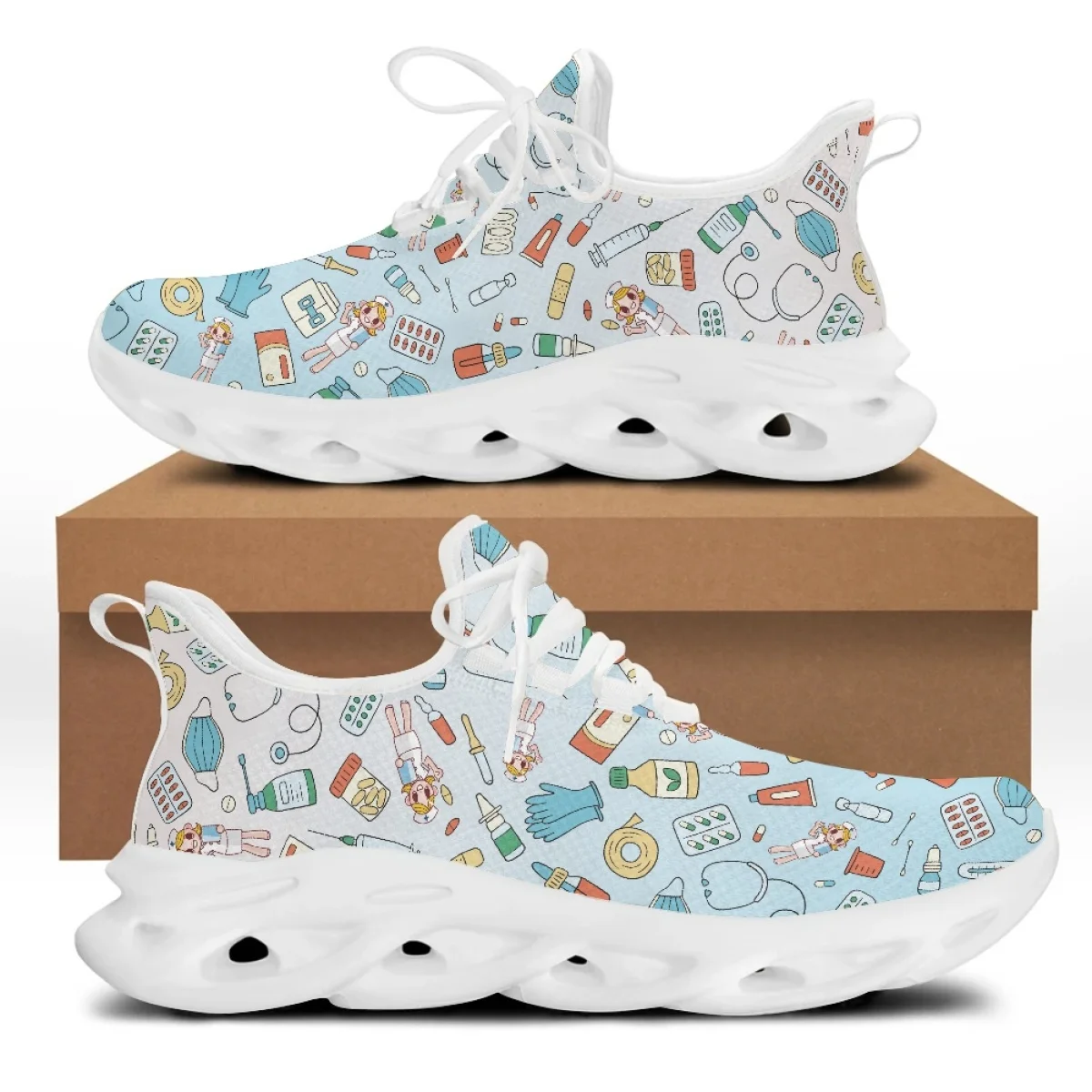 Yikeluo Casual Nurse Shoes Woman Catoon Medical Design Funny Fairy Girl Mesh Ladies Sneakers Female Footwear Zapatillas Mujer