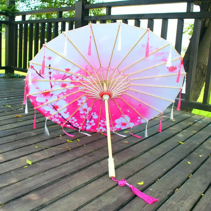 Satin Cloth Umbrella for Women, Tassel Umbrella, Chinese knot Pendant, Oil Paper Umbrella, Photography Props, Classical Pendant