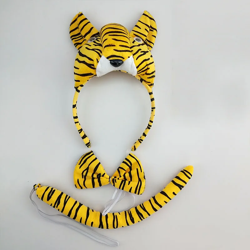 Women Girl Kids Animal Ear Headband Tail Tie Skirt Tutu Jungle Tiger Party Props Birthday Halloween Costume Cosplay