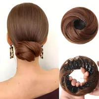 Chignon synthétique avec Clips élastiques circulaires, 1 pièce, perruque de cheveux lisses en forme de nid d'oiseau, chignon rétractable pour femmes 1