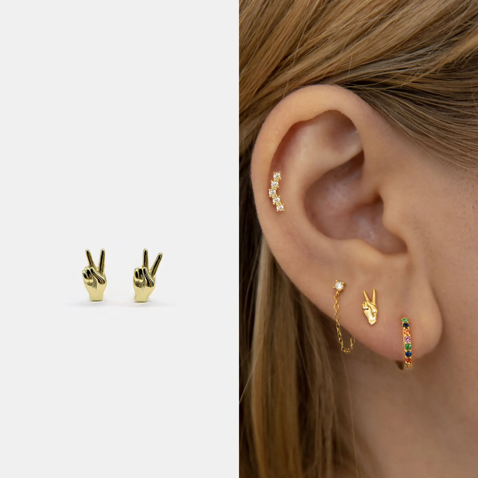 

2024 European American Personality Charm Finger Victory Puncture Ear Bone Women Screw Stud Drilling Cartilage Nail Earrings