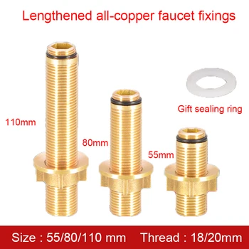Copper Tap Faucet Fixing Fitting Lengthened 55/80/110mm Single/Double Hole Hot/Cold Water Faucet 1/2" Nut Faucet Fixed Sink Tool 1