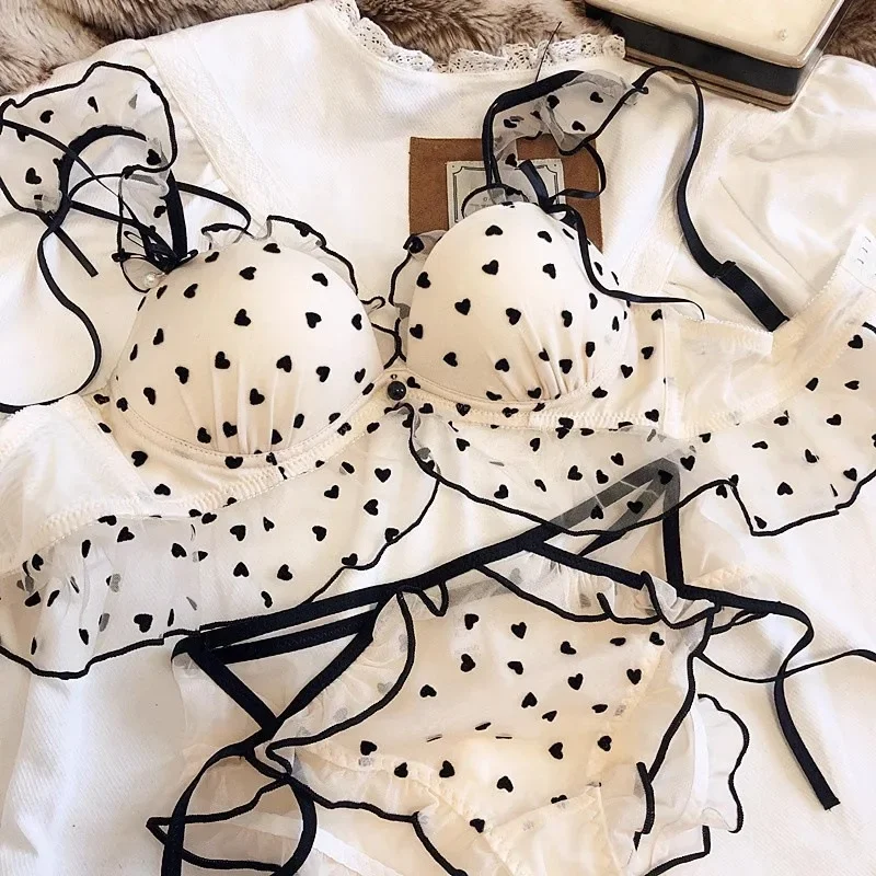 Ensemble de soutien-gorge à pois pour fille japonaise, pur ...