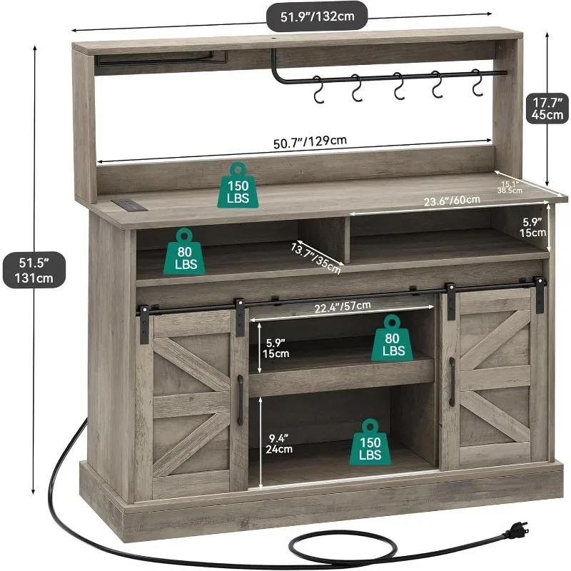 52" Farmhouse Coffee Bar Cabinet, et Cabinet with StorageMinimalist