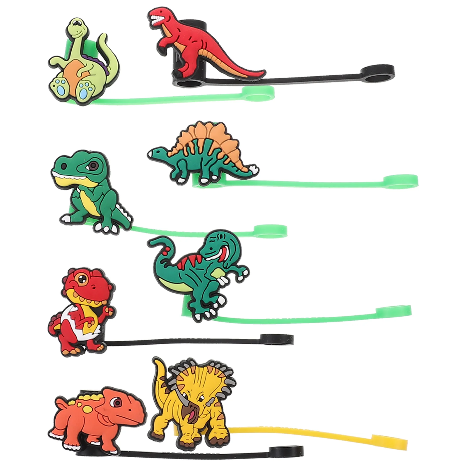 8 Pcs Cute Dinosaur Straw Protection Covers Dinosaurs Cap Colored Toppers Stainless Steel Straws Cartoon Tips Pvc Drinking Caps