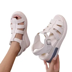 Women’s Summer Platform Wedge Heel Sandals Leather Sandals Peep Toe Wedges Summer Slippers Sandalias Mujer Elegant Summer Shoes