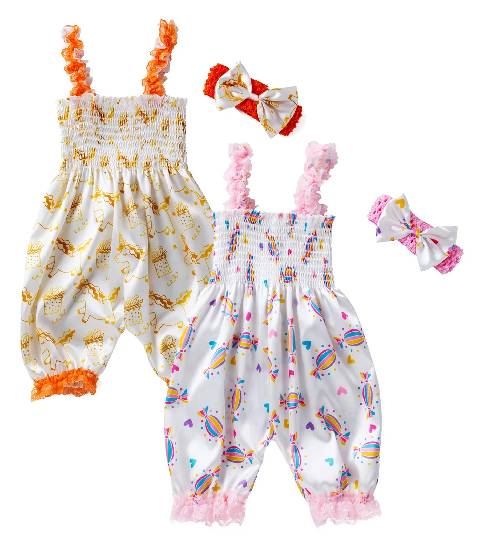 NEW Kids Jumpsuit Girls Cartoon Sleeveless Romper Gold  Elastic Shoulder Strap+ Headwear Polyester Newborn Photography Costumes bright baby bodysuits	