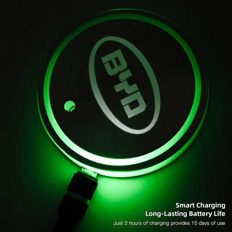 BYD 아토 3 위안 플러스 송 친 한 당 차량용 7색 LED 컵홀더 라이트 코스터, 실내 무드등