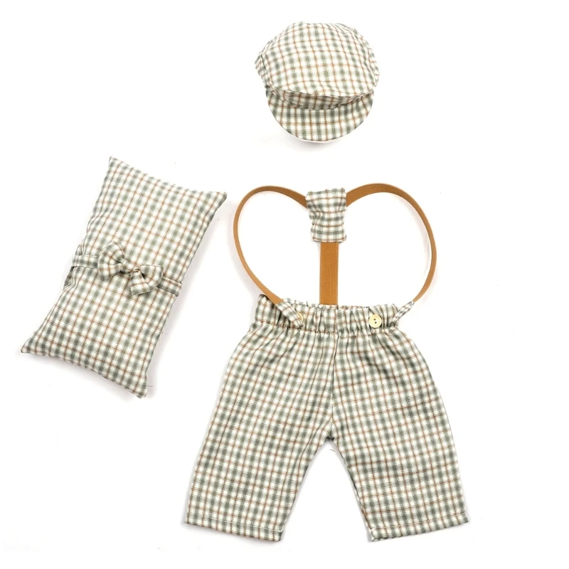 

97BE Infant Photography Suit Hat & Suspender Pants Photo Suit Photostudio Props Universal Newborn Costume Shower Gift