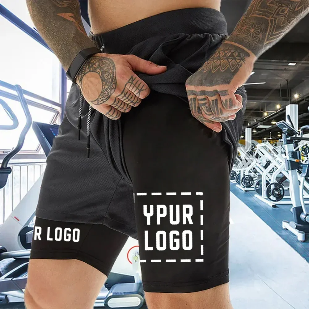 Custom Compression Shorts Men Gym Athletic Pants Your Logo Fitness Sportswear Personalized Double Layer Quick Dry Sports Shorts 4