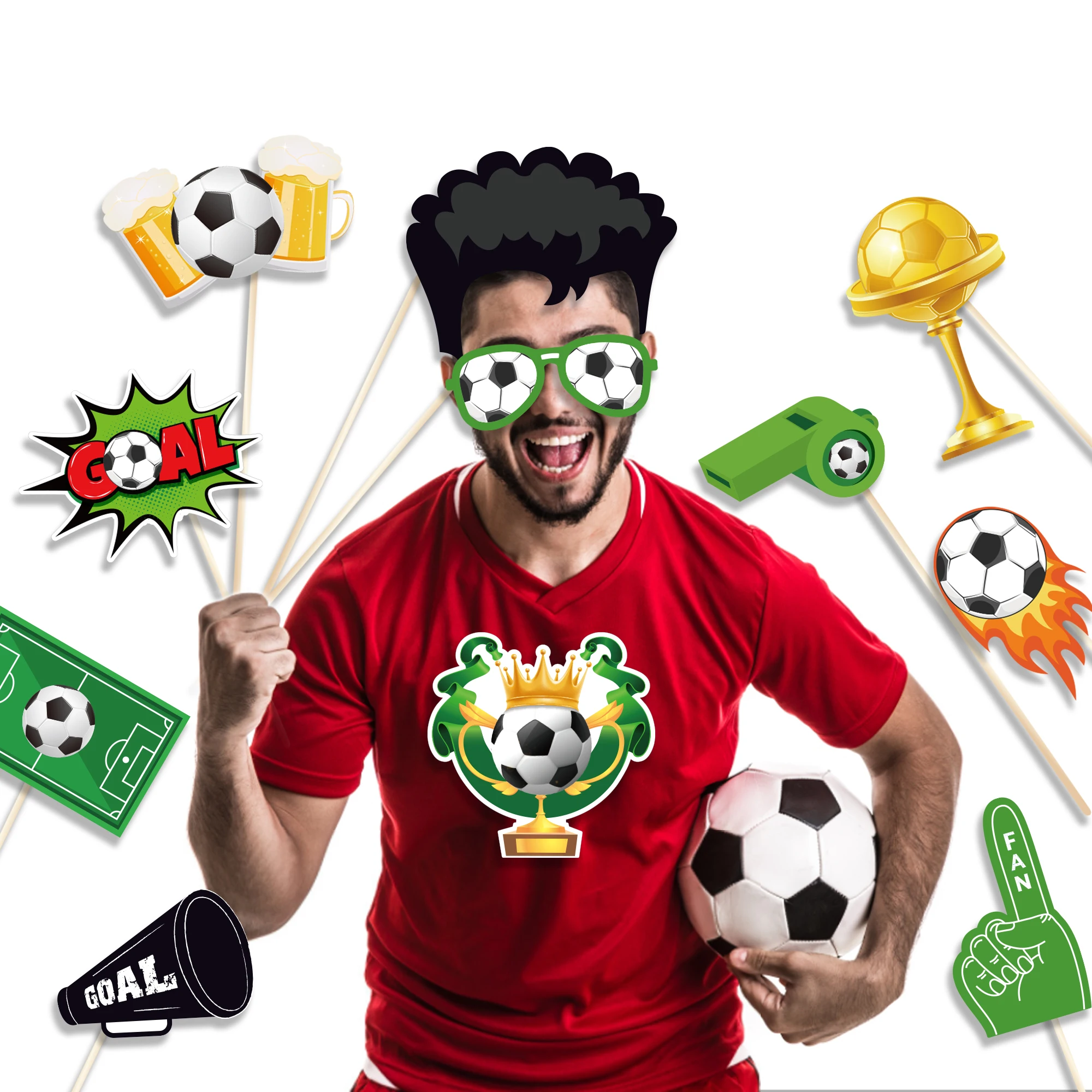 25X Soccer Game Football Sports Photo Shoot Props Supplies Party Funny DIY Glasses Lips Photo Booth Prop Birthday Backdrop Decor - 4