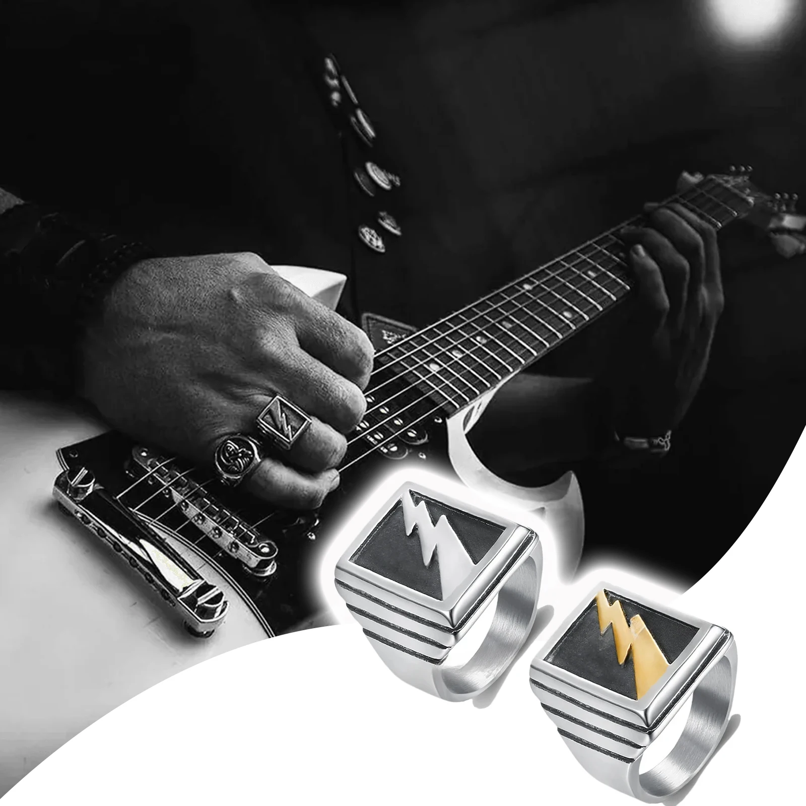 Men's Lightning Stainless Steel Ring Punk Rock Jewelry Best Gift for Party Holidays