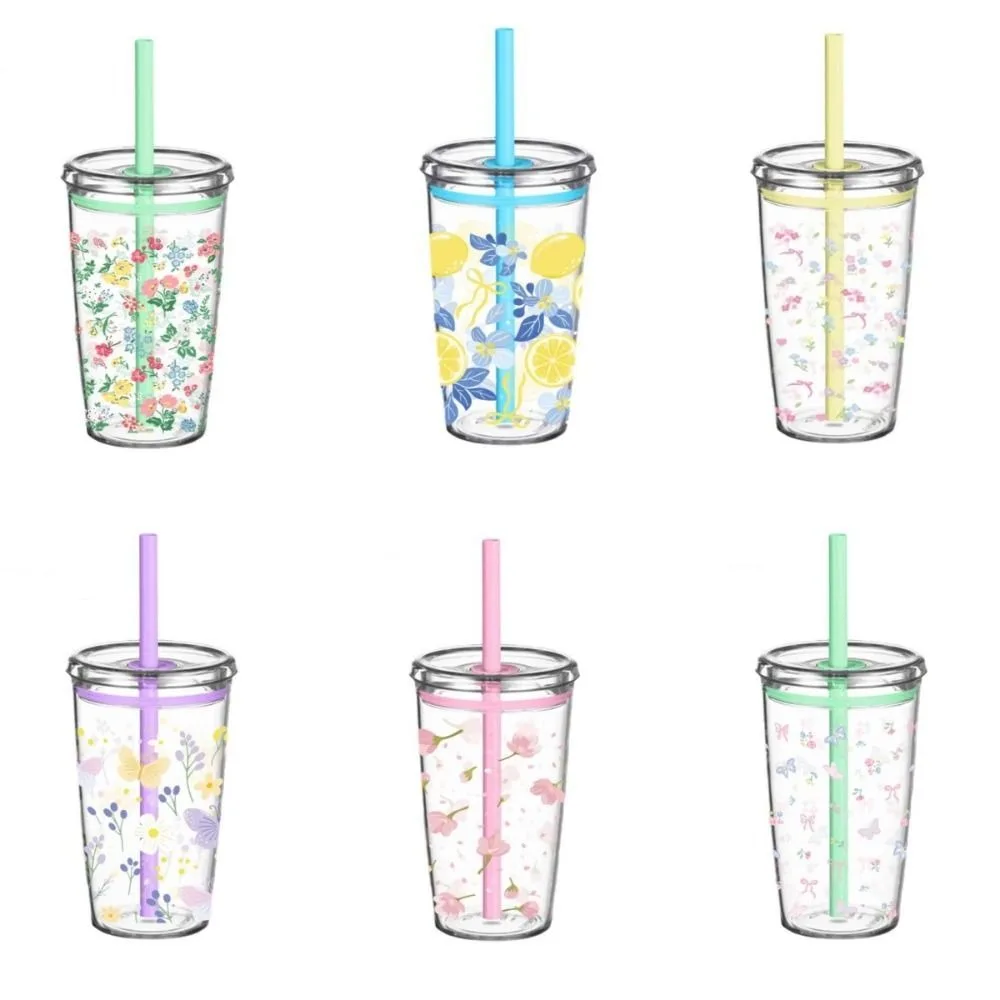 Portable 450ml Milk Tea Straw Cup Transparent Reusable High-value Coffee Cup Plastic Single Layer Drinking Cup Office