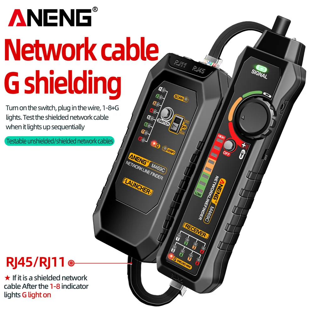 ANENG M469C Network Cable Tester RJ45 RJ11 LAN Cable Network Line Finder Test Proofreading Measure DC Repair Tool