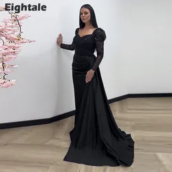 Eightale New Evening Dresses Sweethert Sequin Long Sleeves Mermaid Prom Party Gowns Satin Arabic Custom Made Vestidos De Noche