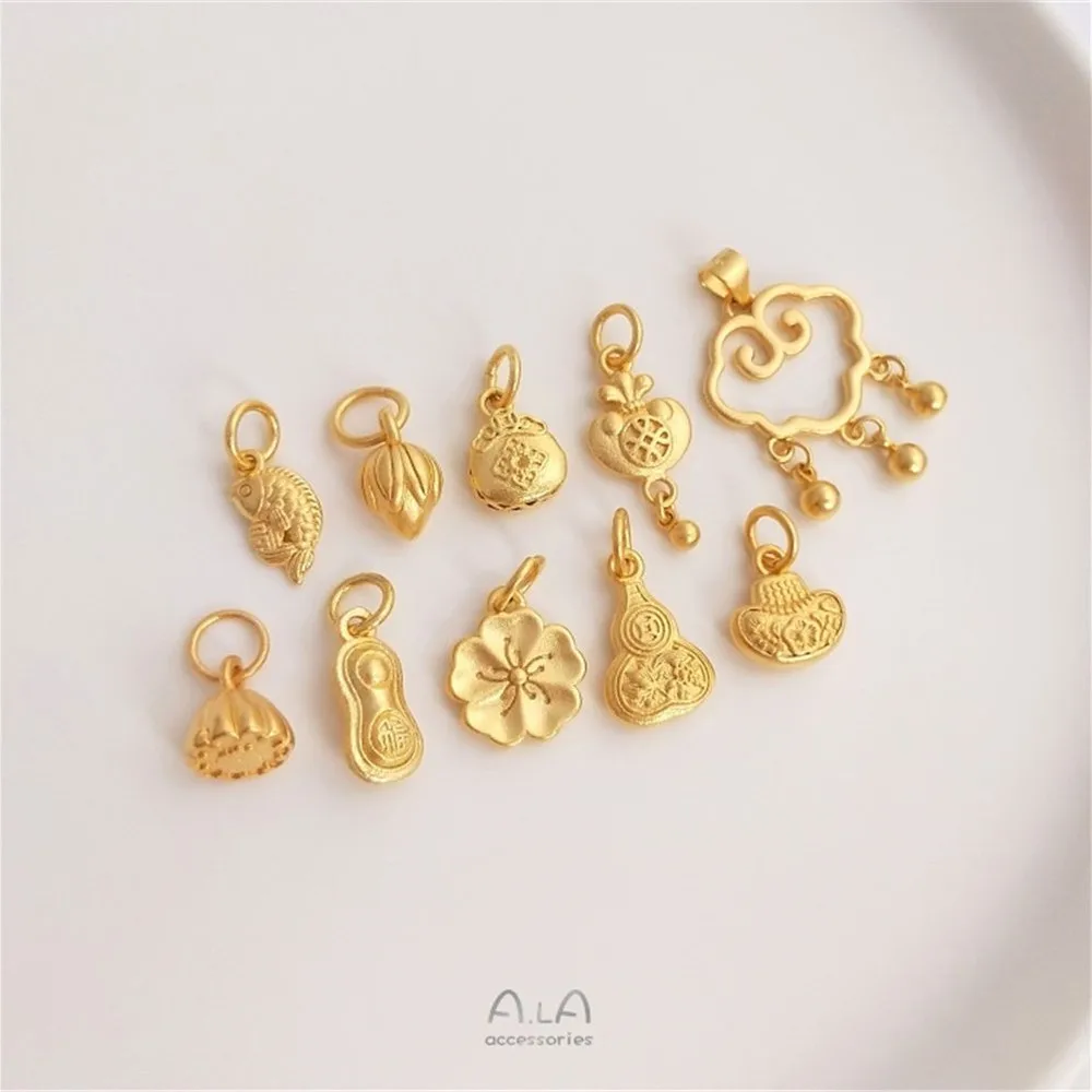 Vietnam sand gold lotus pod lotus bud cherry gourd blessing bag flat word lock pendant DIY first ornaments pendant strong color