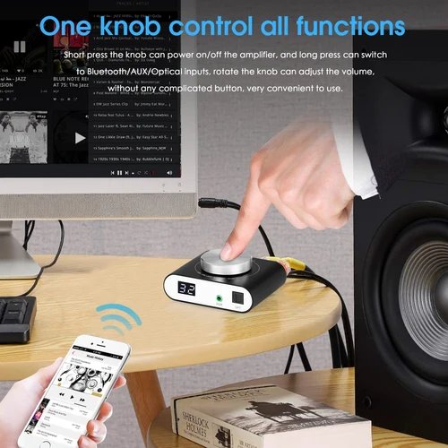 Nobsound Q10 미니 디지털 AUX/광학 증폭기, 블루투스 5.0 수신기, 하이파이 클래스 D 데스크 파워 앰프, 100W + 100W 5