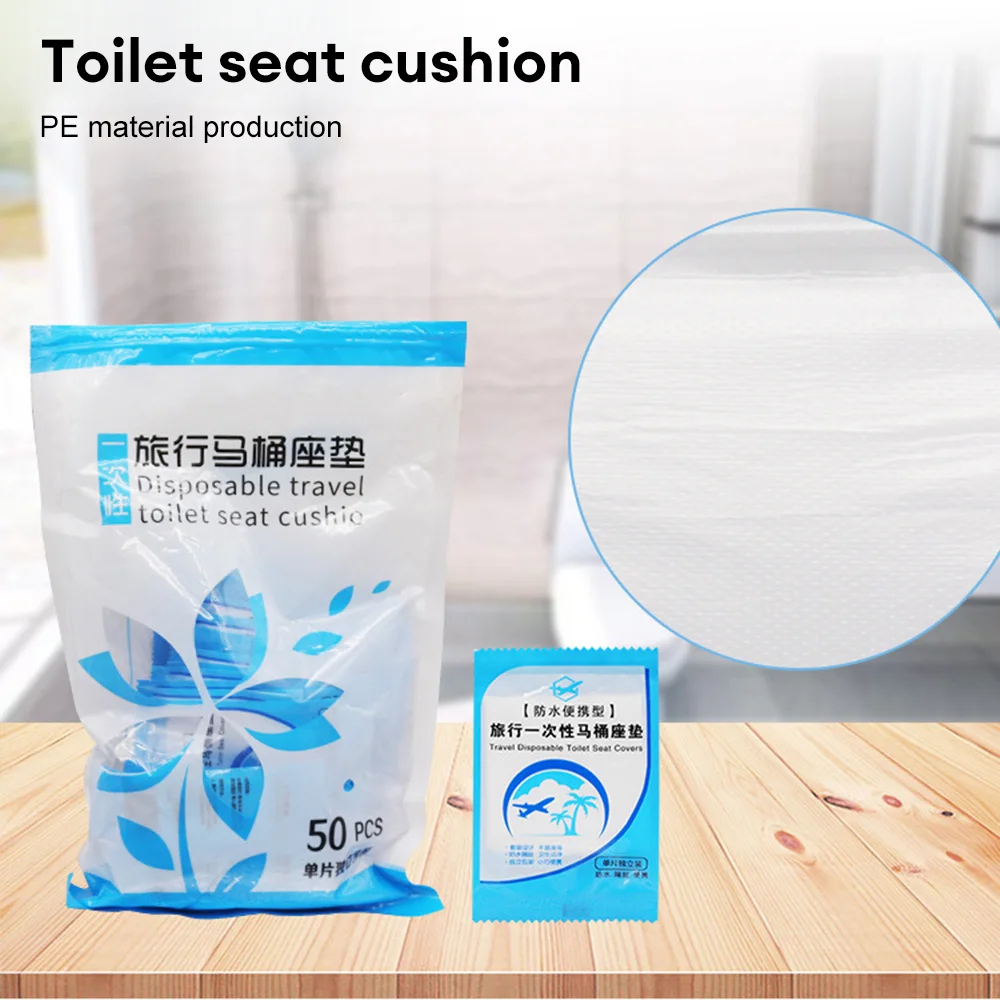 50Pcs Travel Disposable Plastic Toilet Seat Cover Mat Waterproof Safety Travel Bathroom Toilet Paper Pad Bathroom Accessory toilet seat cover