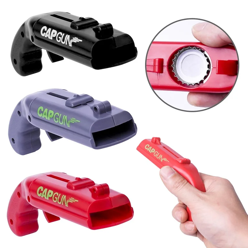 Creative Can Opener Spring Cap Catapult Launcher Gun Shape Bar Tool Drink Opening Shooter Beer Bottle Opener Kitchen Gadget Set can opener bottle opener kitchen tools