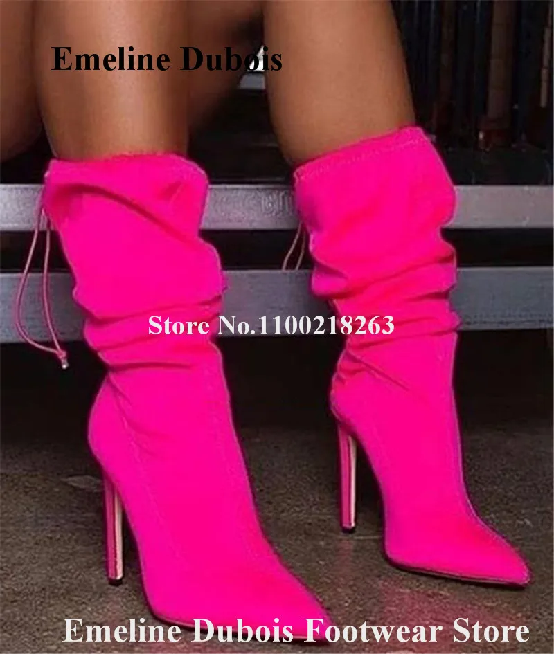 Неоново-желтые короткие ботинки из дерева с открытым носком, замшевые ботильоны на шпильке, на шнуровке, розовые вечерние ботинки на высоком каблуке, большие размеры