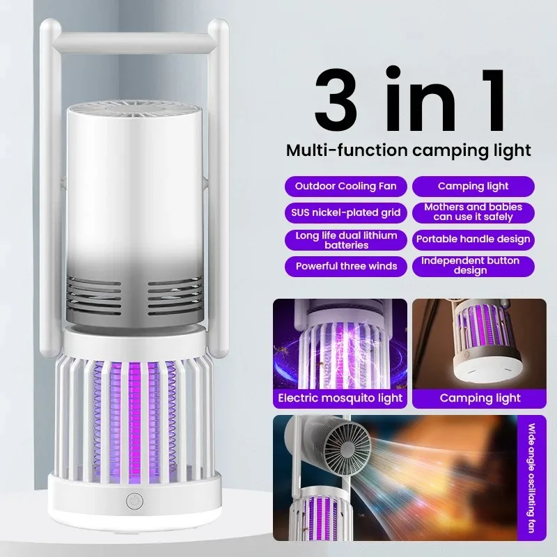 Mult-functional Anti-mosquito Lamp Portable Outdoor Fan Camping Light 3-In-1 Mosquito Killer Lamp Rechargeable Oscillating Fan