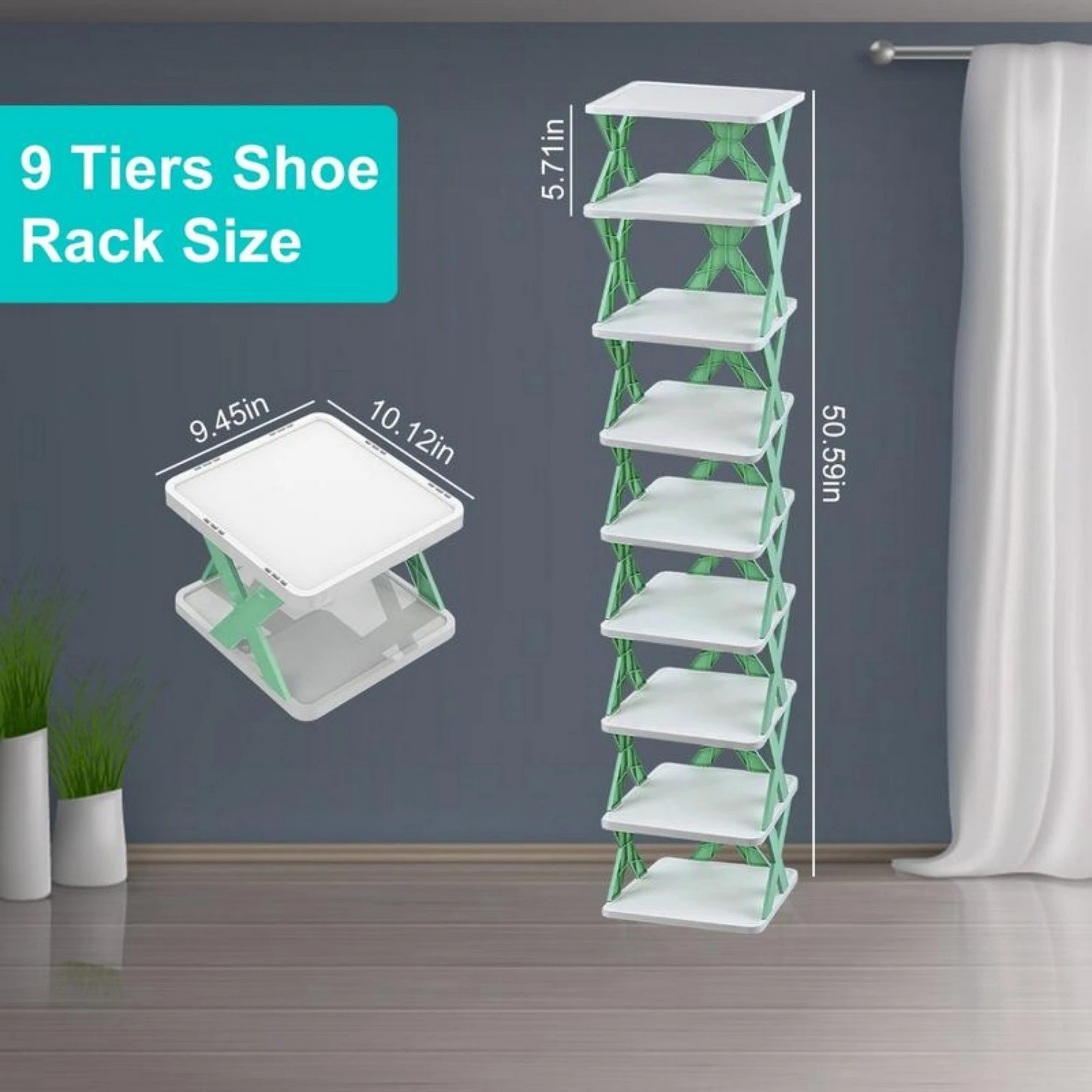9-Layer Stackable Shoe Cabinet, Green Ultra-Thin Shoe Rack, Suitable for Small Spaces