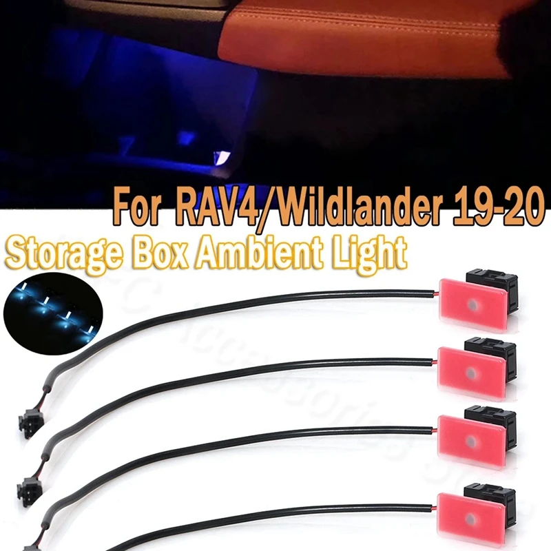

4Pcs Atmosphere Lamp Car Interior Ambient Light Door Storage Box Light Ice Blue For Toyota RAV4/Wildlander 2019-2021
