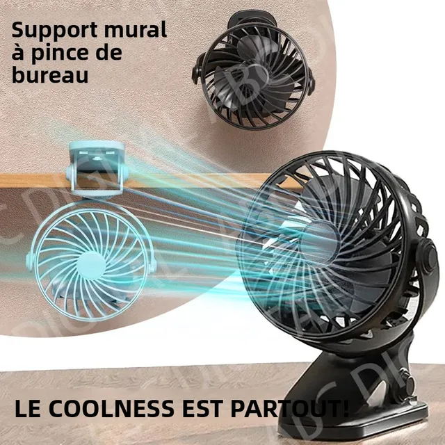 Ventilateur électrique rechargeable portable 720 °   Ventilateur à pince suspendu rotatif avec veilleuse, petit ventilateur d'extérieur pour bureau, chambre à coucher, dortoir 1