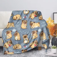 Flannel Blanket Cute Animal Pug Dog Soft Warm Fall Sofa Fleece Throw s for Bed  Couch  King Size Lightweight 1