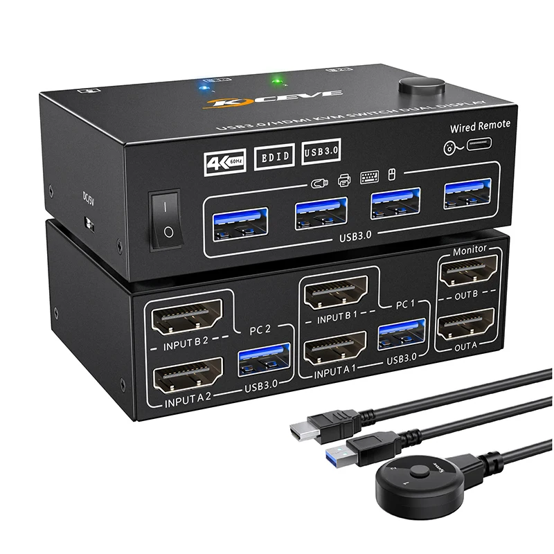 市場】4ポートHDMIスイッチ、USB3.0 KVM デュアルモニター、KVM