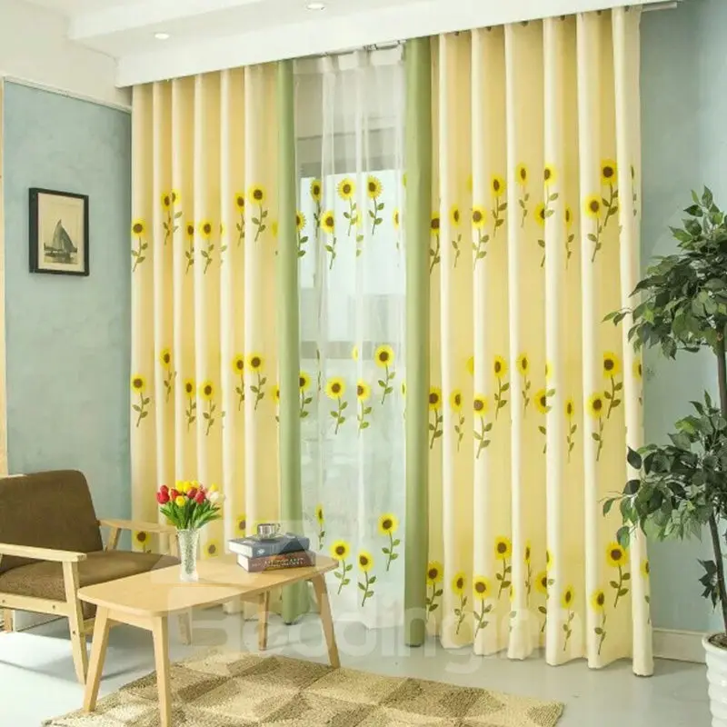 

Floral Printed Blackout Window Curtains in the Living Room Yellow Linen Modern Curtains for Bedroom Kitchen Shading Drapes
